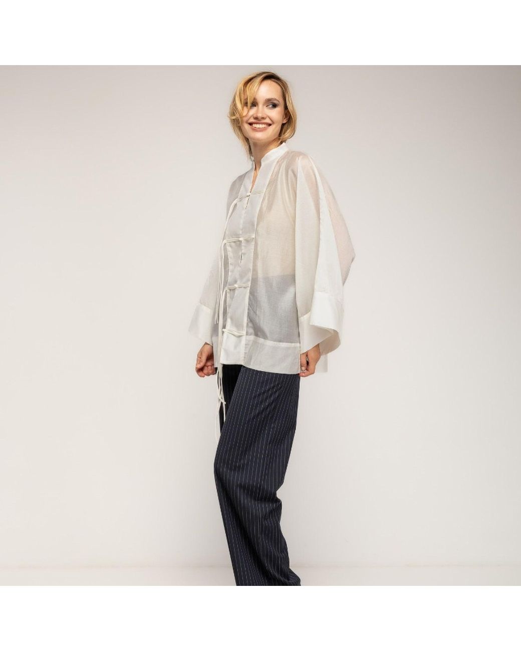 Tantra Spain Sl Natural Neutrals Oversized Shirt With A Japanese-Style Closure, Mandarin Collar Ecru