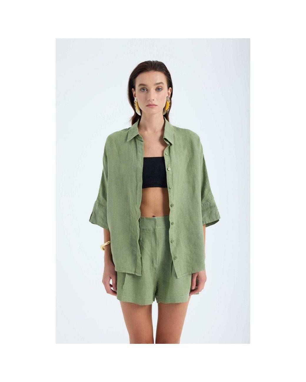 Monlicia Green Iyan Linen Oversize Standart Size Shirt