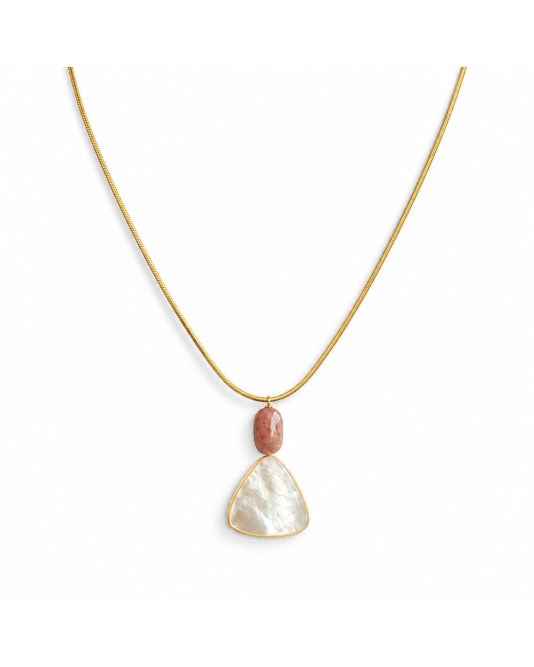 Saéa Metallic Mother Of Pearl And Sunstone Pendant Necklace On Snake Chain