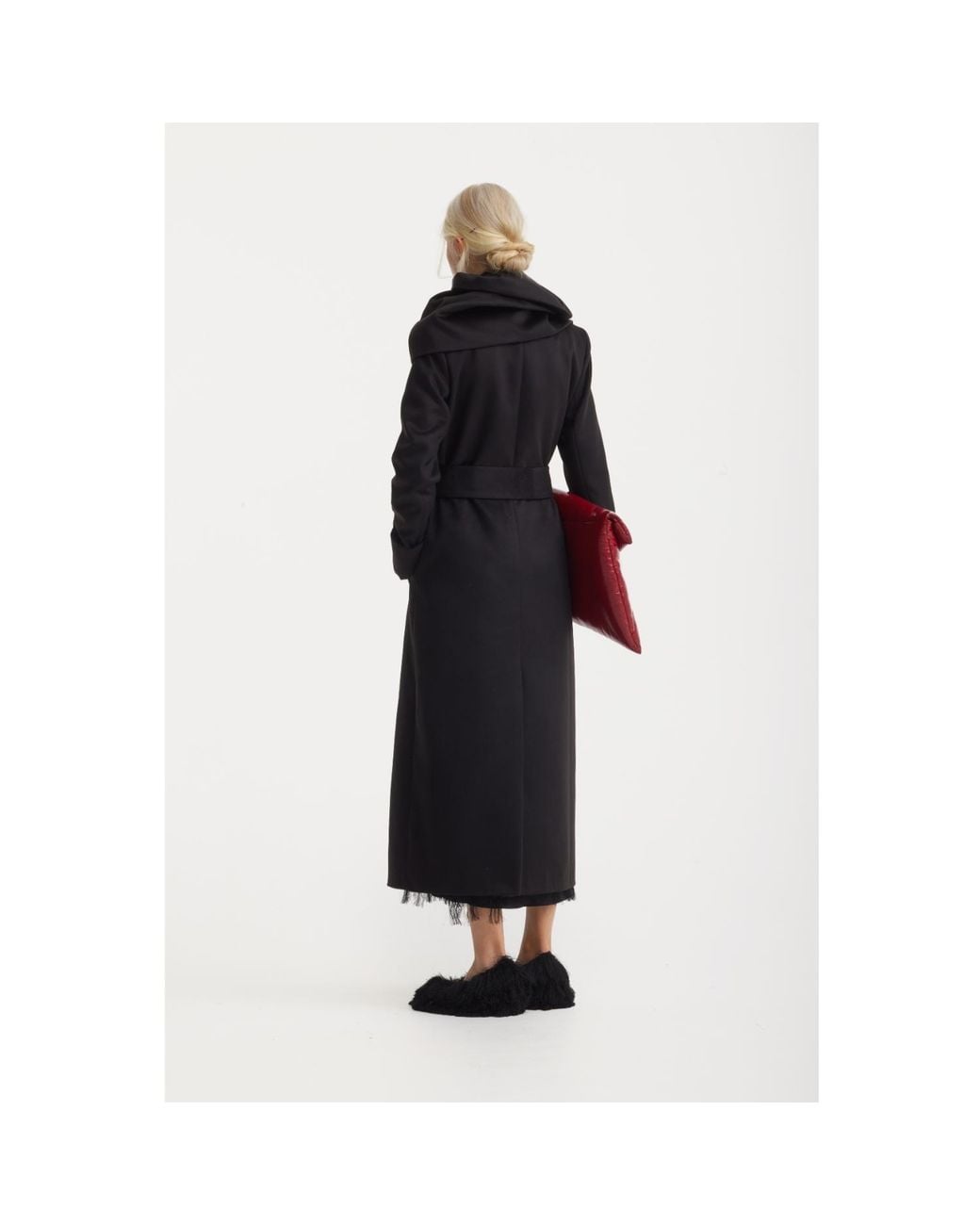 Julia Allert Black Long Wrap Coat With Drape Collar