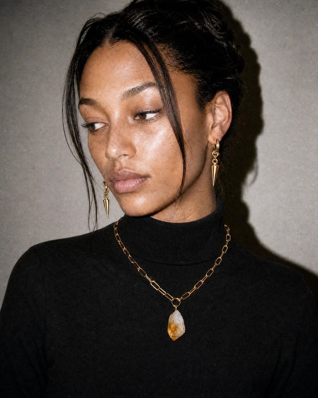 Saéa Metallic Raw Citrine Pendant Paperclip Chain Necklace