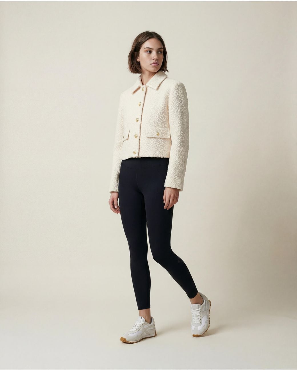 ROAV Natural Neutrals Short Cream Wool Blend Bouclé Jacket