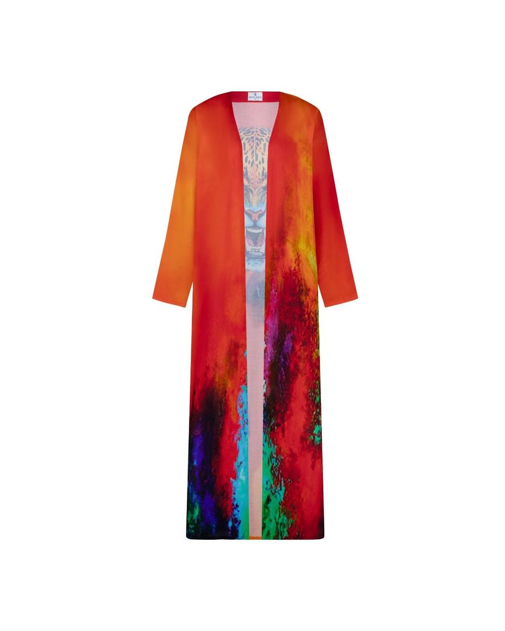 DHARA SHETH DUBAI Red Roar Tiger Animal Print Abstract Long Kimono