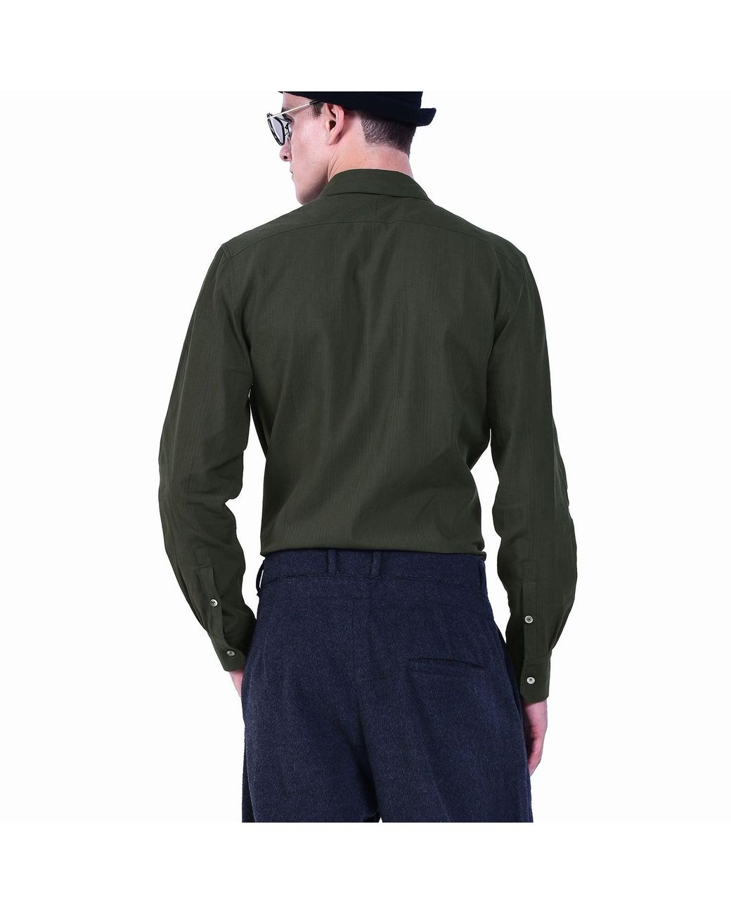 Smart and Joy Green Long-Sleeved Shirt With Double And Removable Collar for men