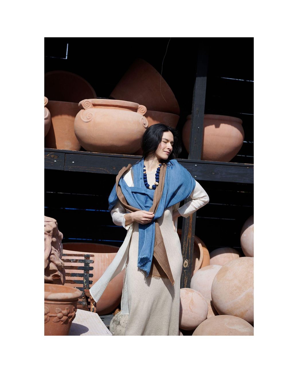Variously Blue Mahogany Sky Ombre Linen Silk Handloom Scarf