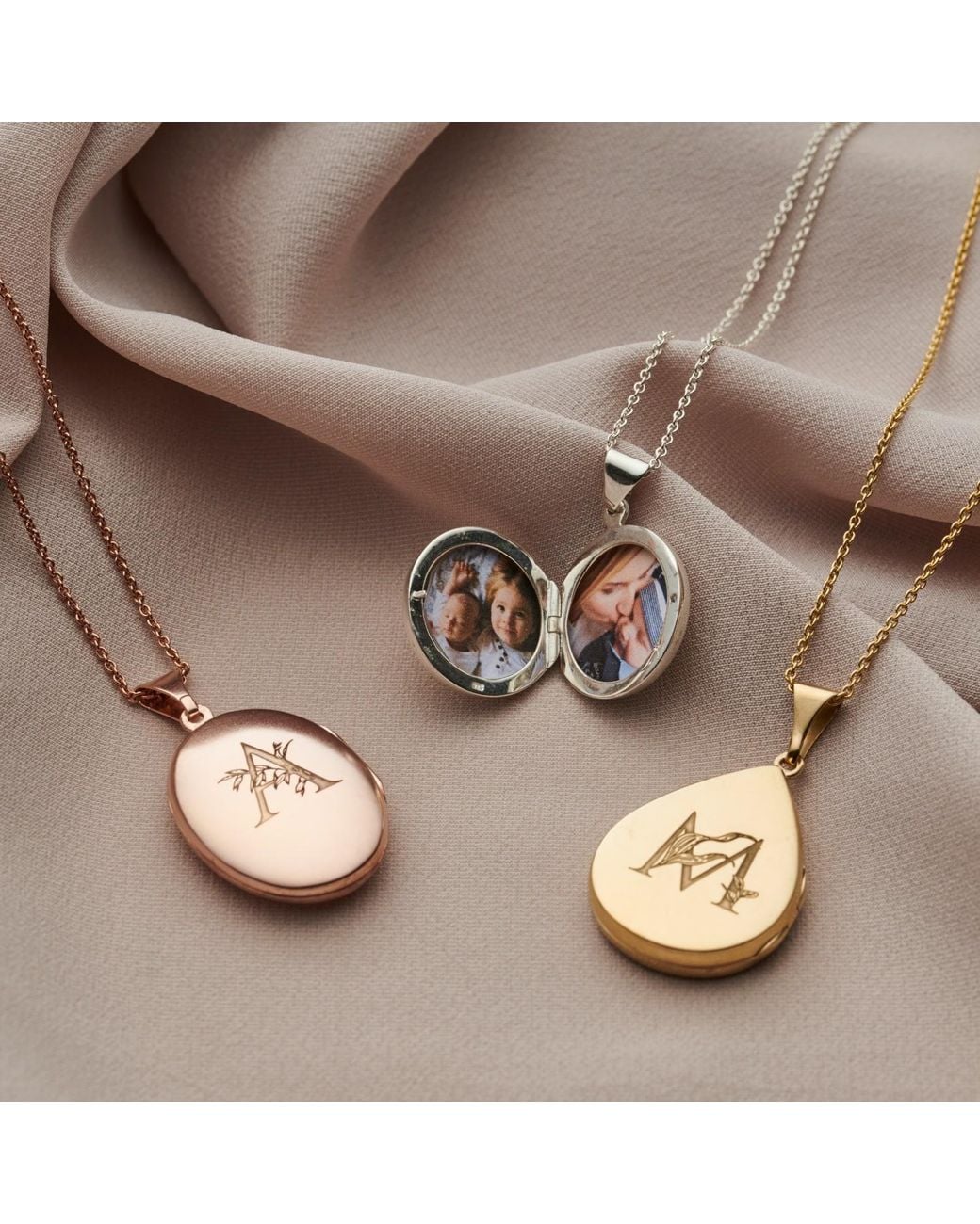 Posh Totty Designs Metallic Rose Gold Plated Floral Engraved Initial Oval Locket Necklace