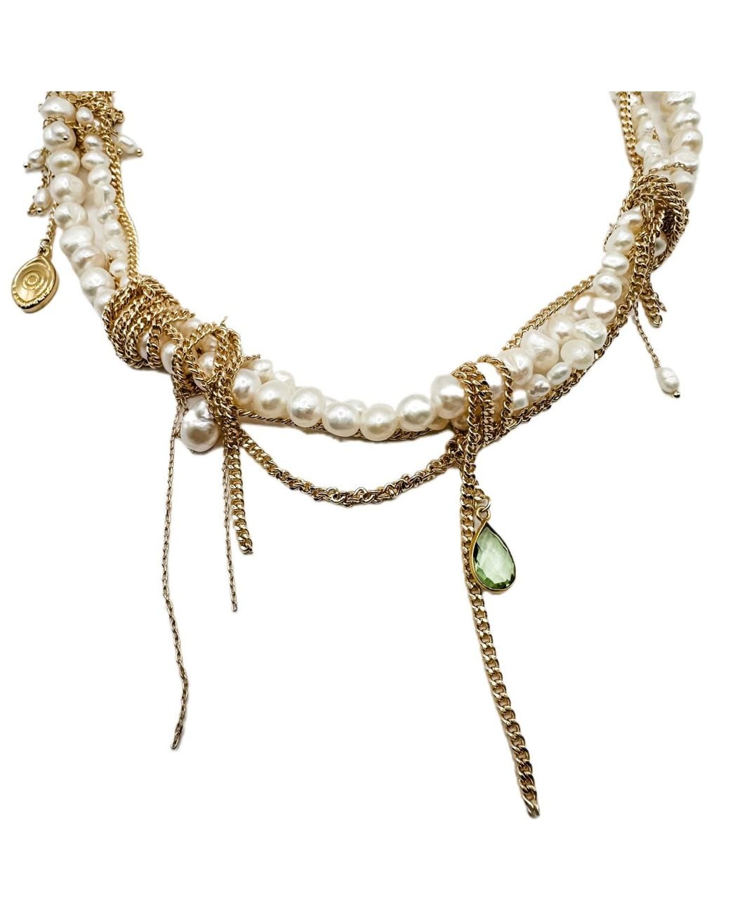 Babaloo Metallic Neutrals Undone Pearl And Chain Necklace