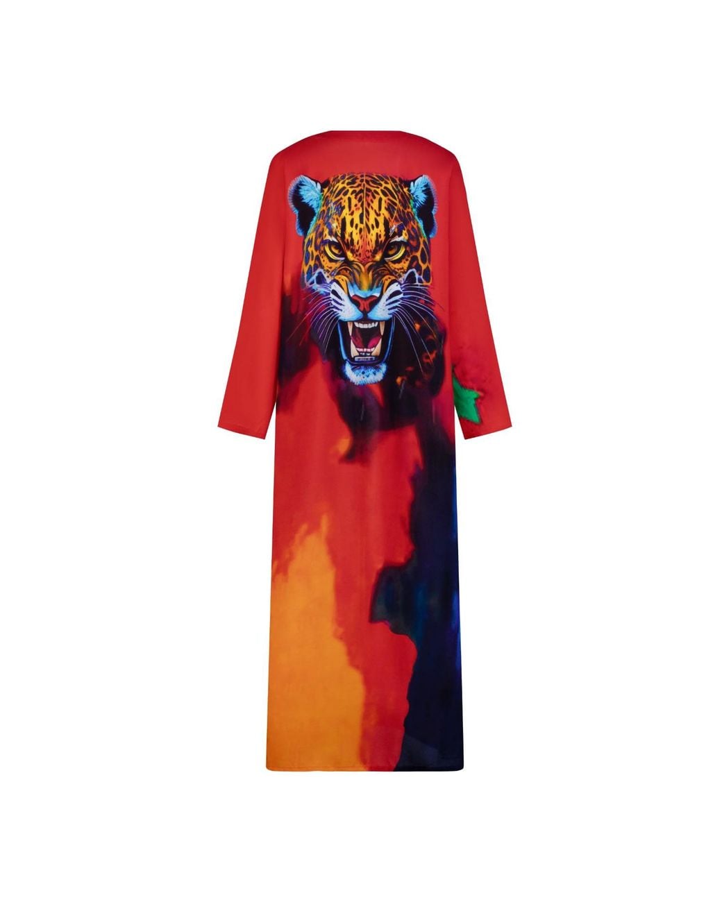 DHARA SHETH DUBAI Red Roar Tiger Animal Print Abstract Long Kimono