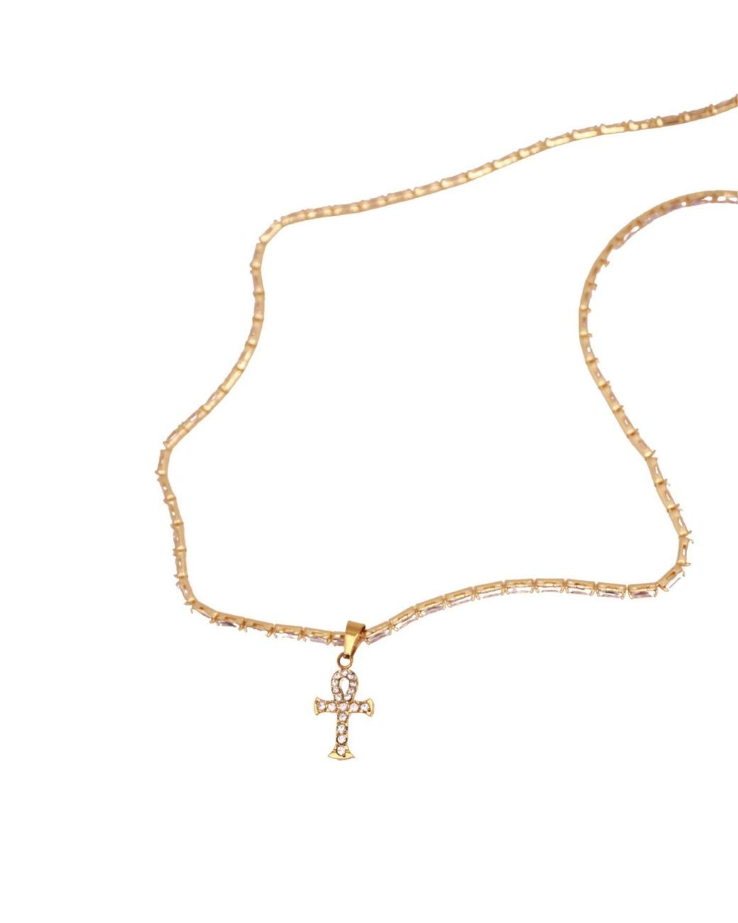 Urbane Jewelry Studio White Ankh Baguette Tennis Necklace