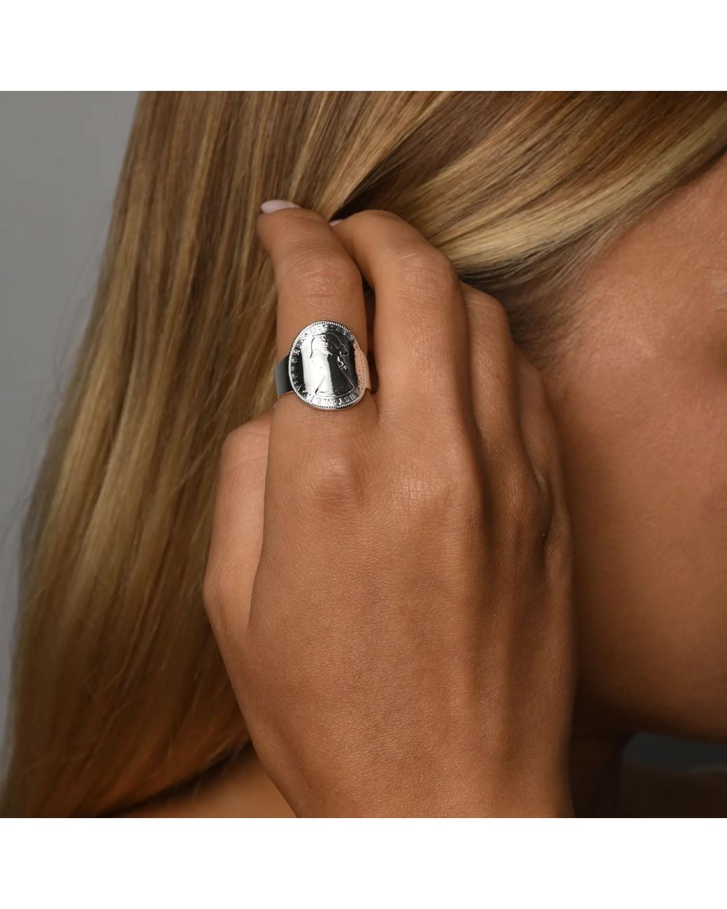 Von Treskow Metallic Small Curved Coin Ring