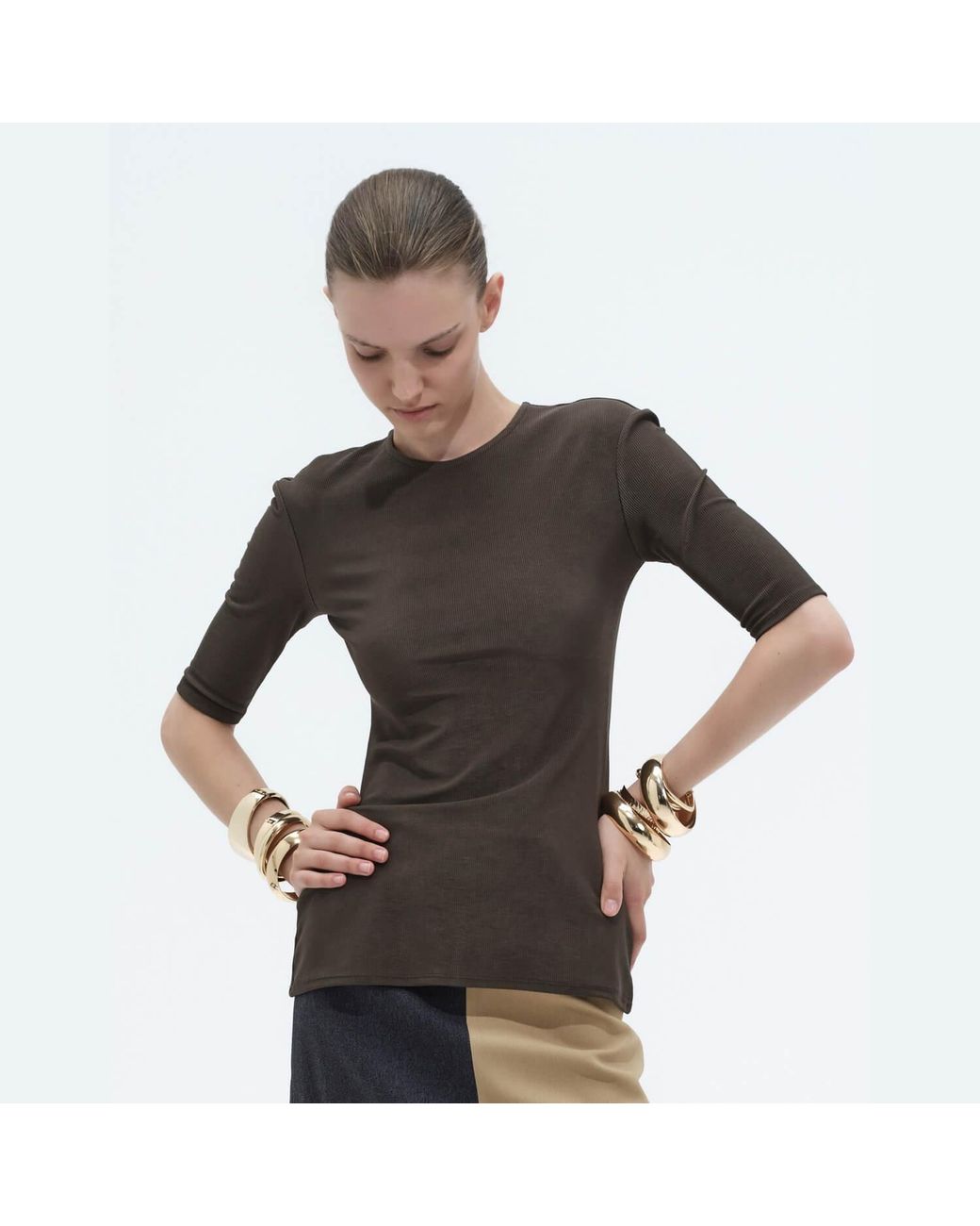 Elamins Brown Three Quarter Sleeve Top