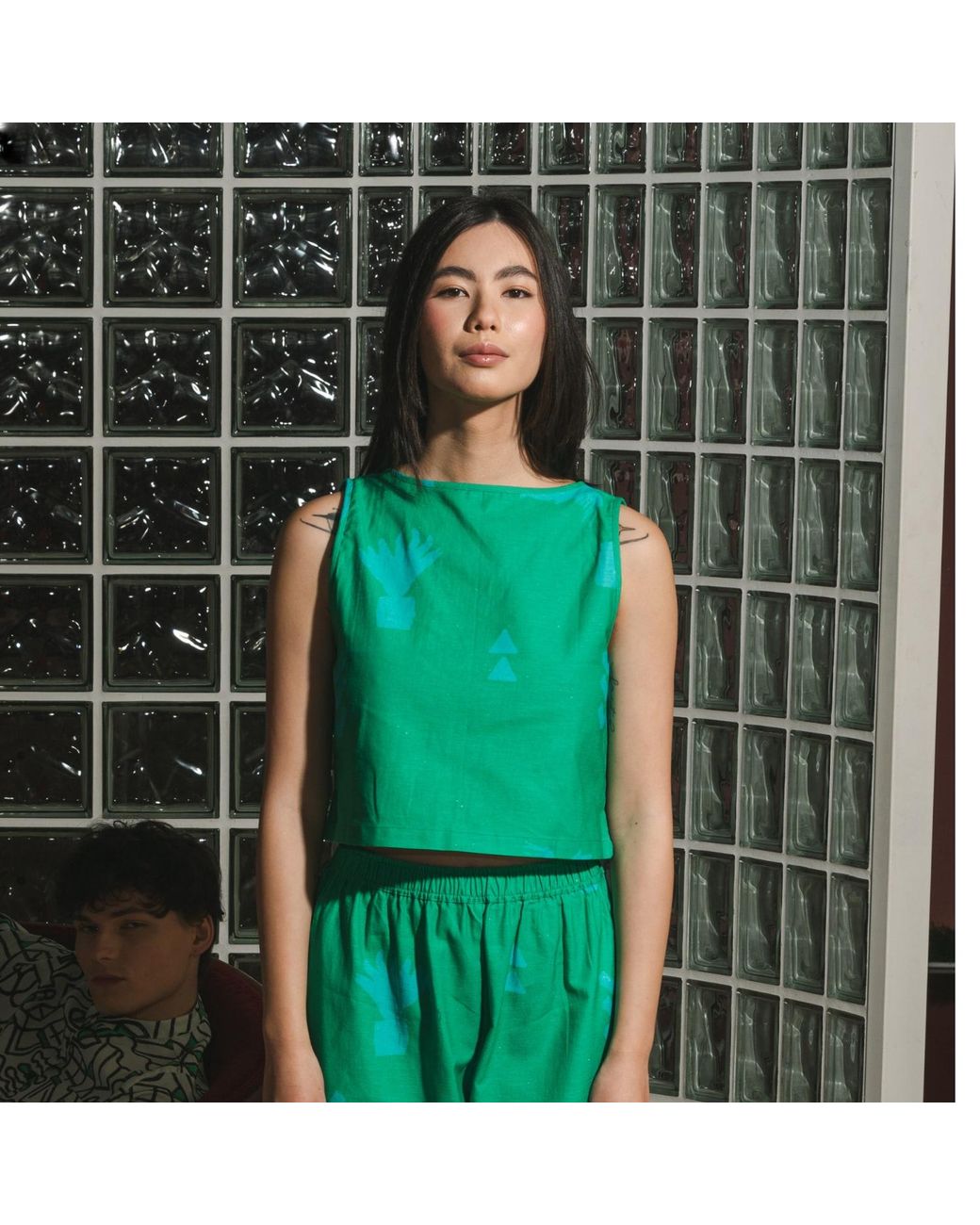 Wild Clouds Green Organic Cotton & Linen Two-Way Tank