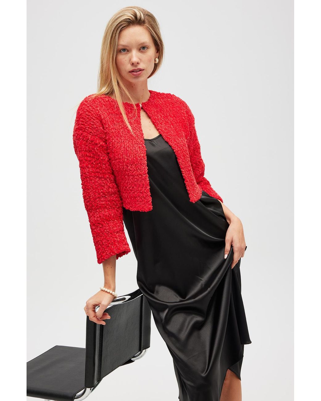 Peraluna Red Kayla Crop Knit Cardigan