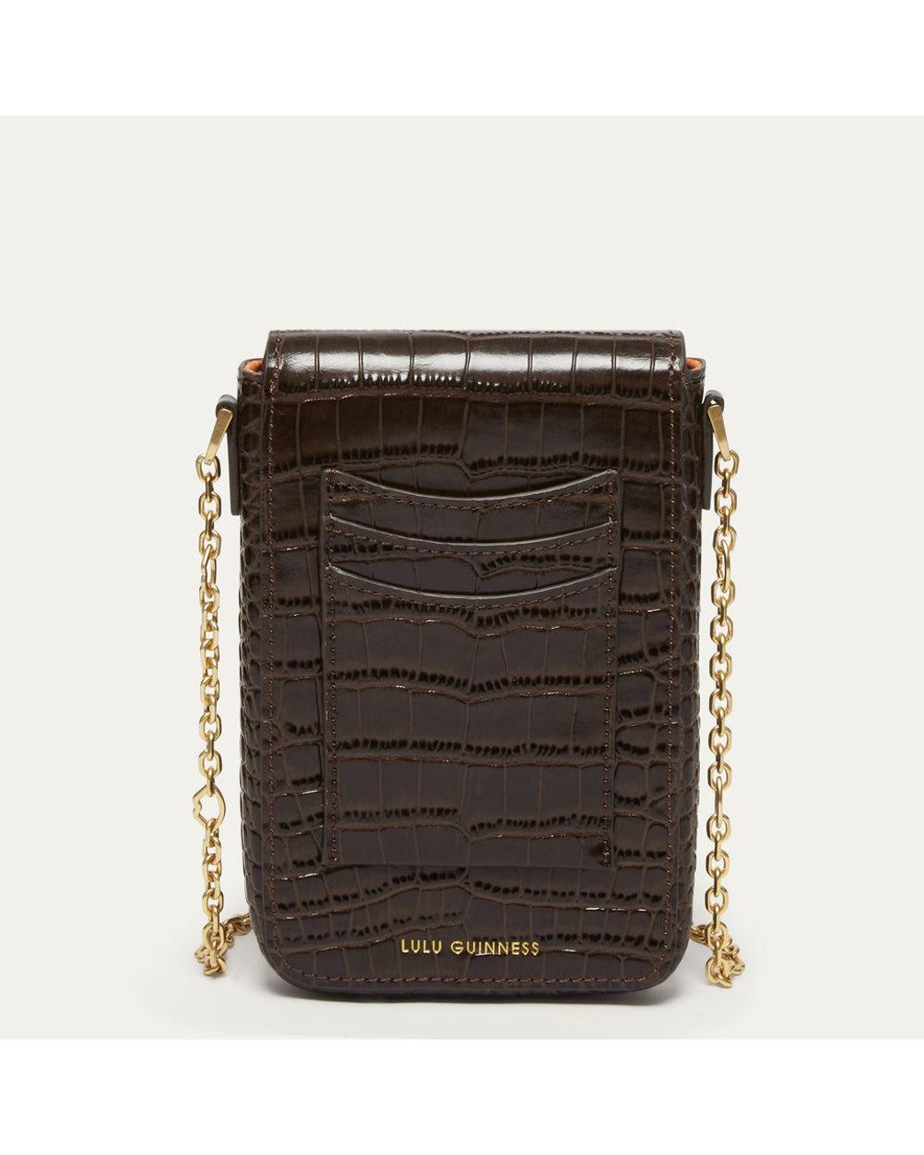 Lulu Guinness Brown Chocolate Croc Rita Crossbody Bag