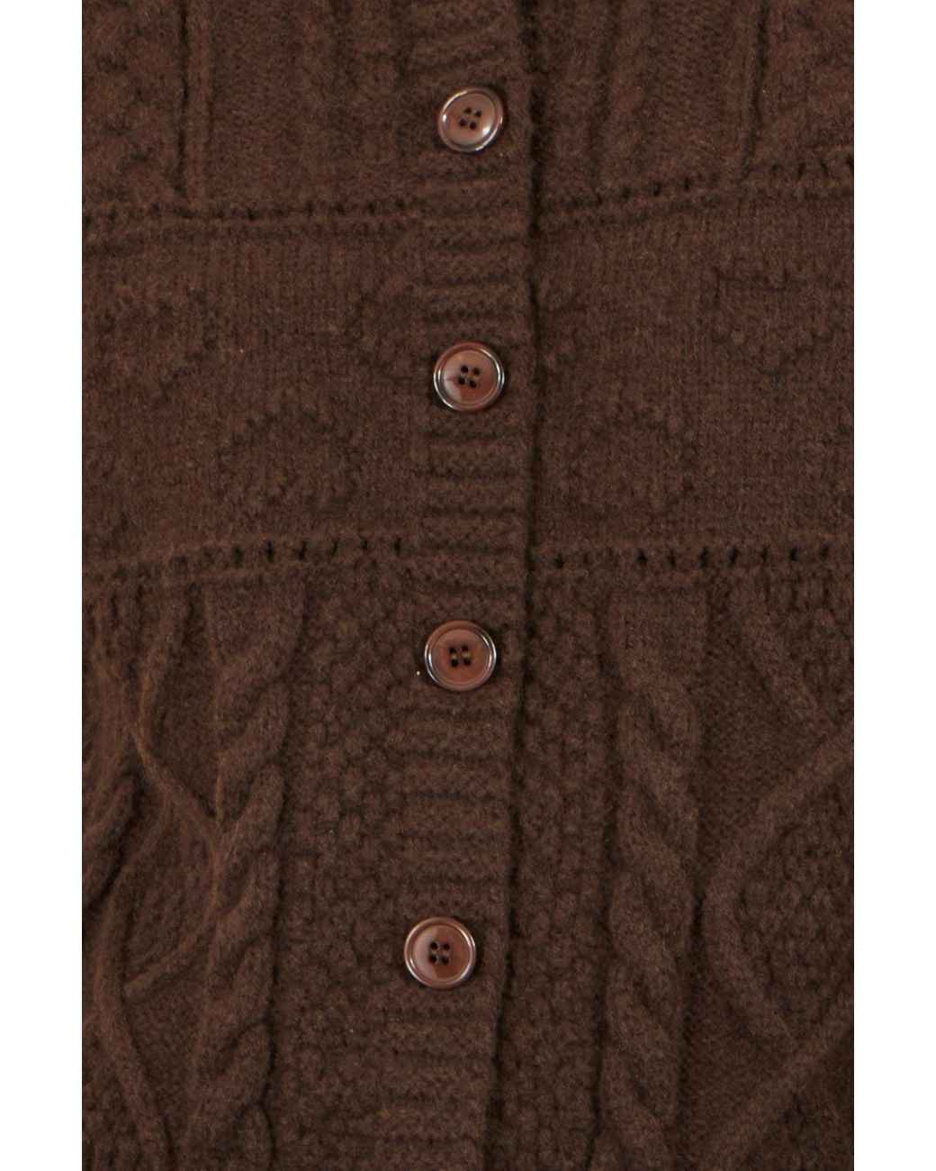 Yumi' Brown Cable Knit Boxy Jacket
