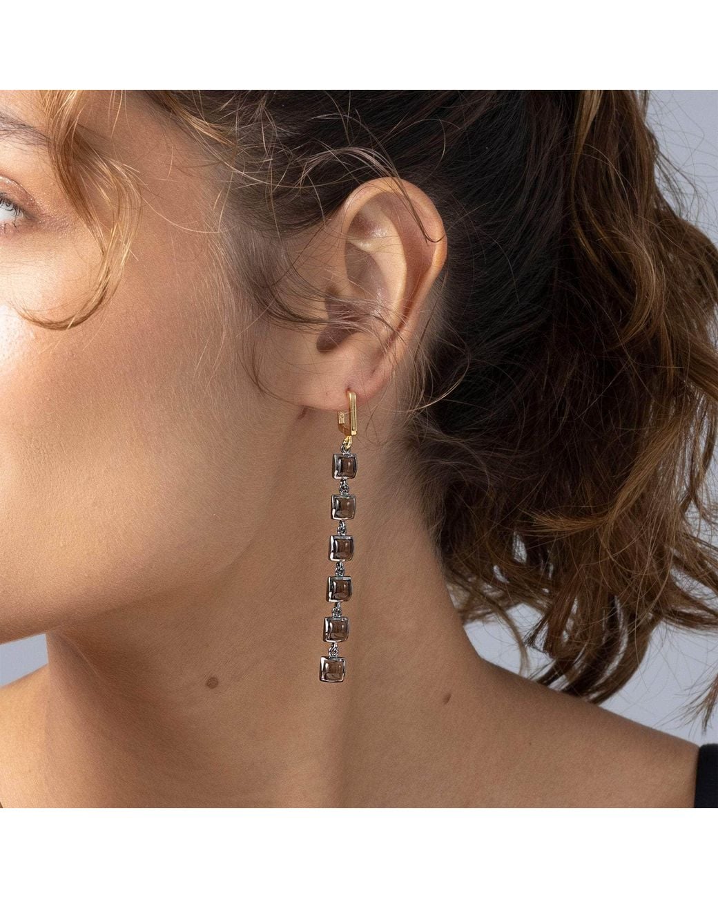 German Kabirski White Aylo Rhodium & Plated Earrings With Smoky Quartz