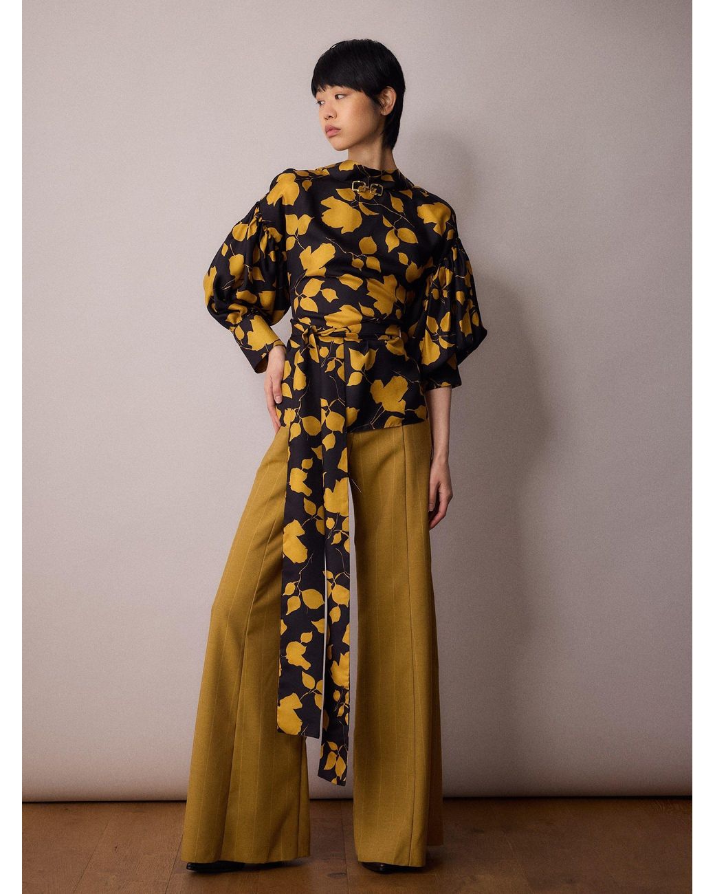 Amanda Thompson Couture Yellow Wren Blouse Silk & Floral