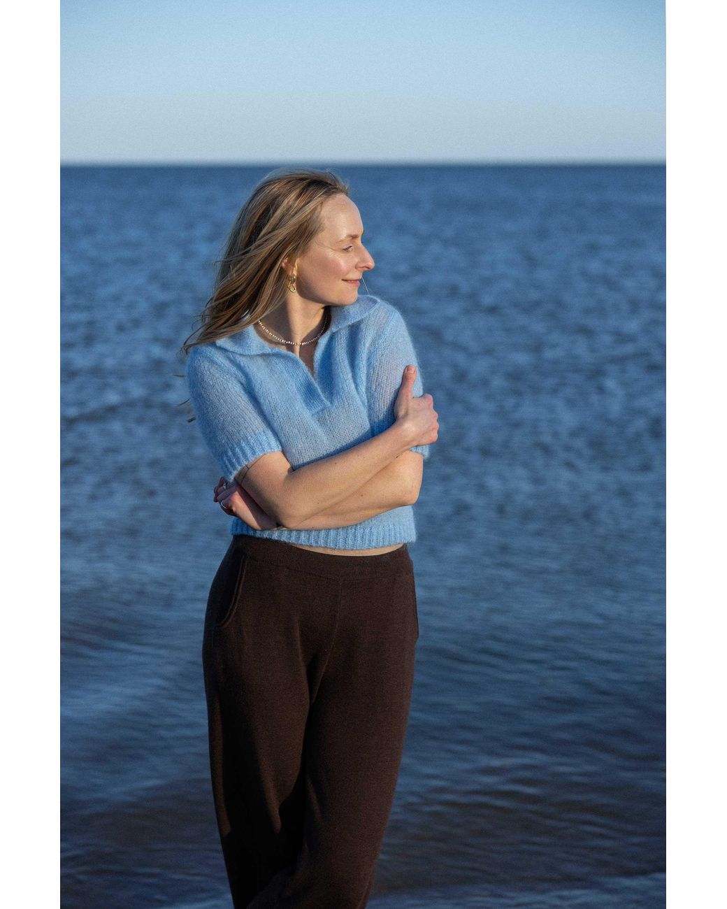 SALANIDA Blue Melody Mohair Polo Top Sky