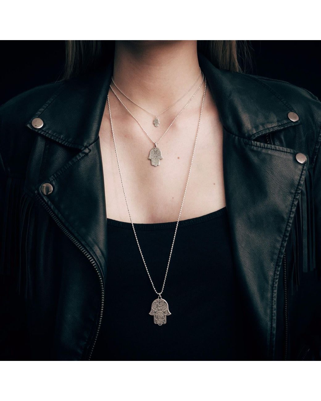 CarterGore Metallic Small Hamsa Hand Pendant Necklace