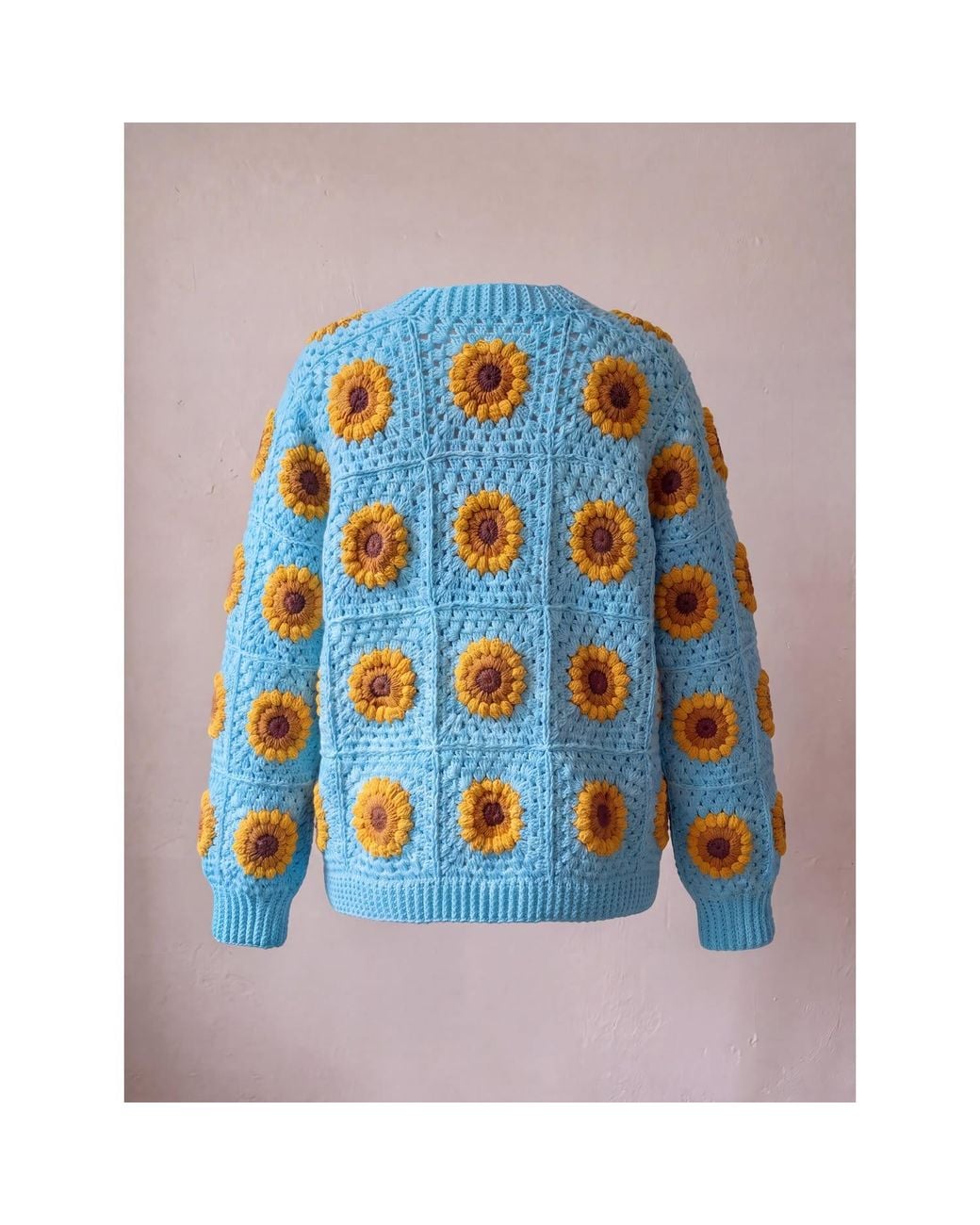 Ana Chic Blue Sunflower Granny Square Handmade Crochet Cardigan