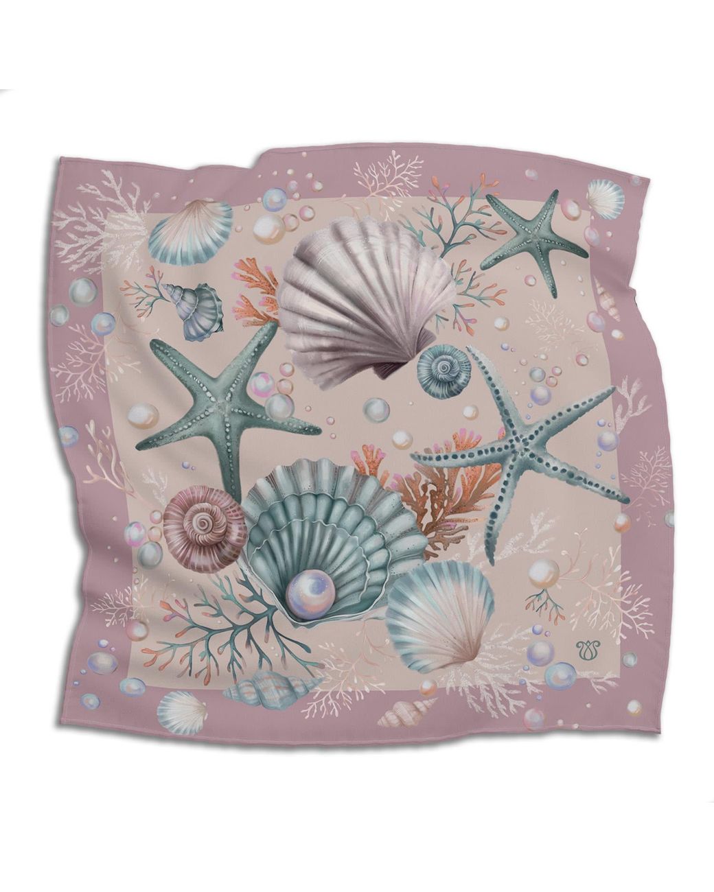 Silk&Soul Purple Shells And Pearls Scarf