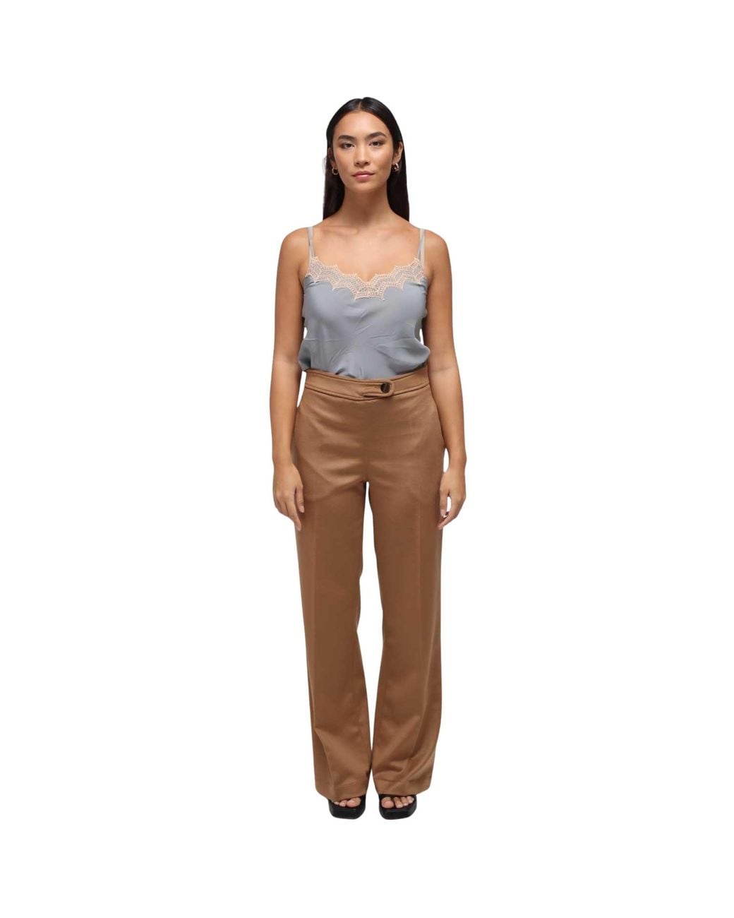 Humans & Land Brown Camel Wool Straight Pants