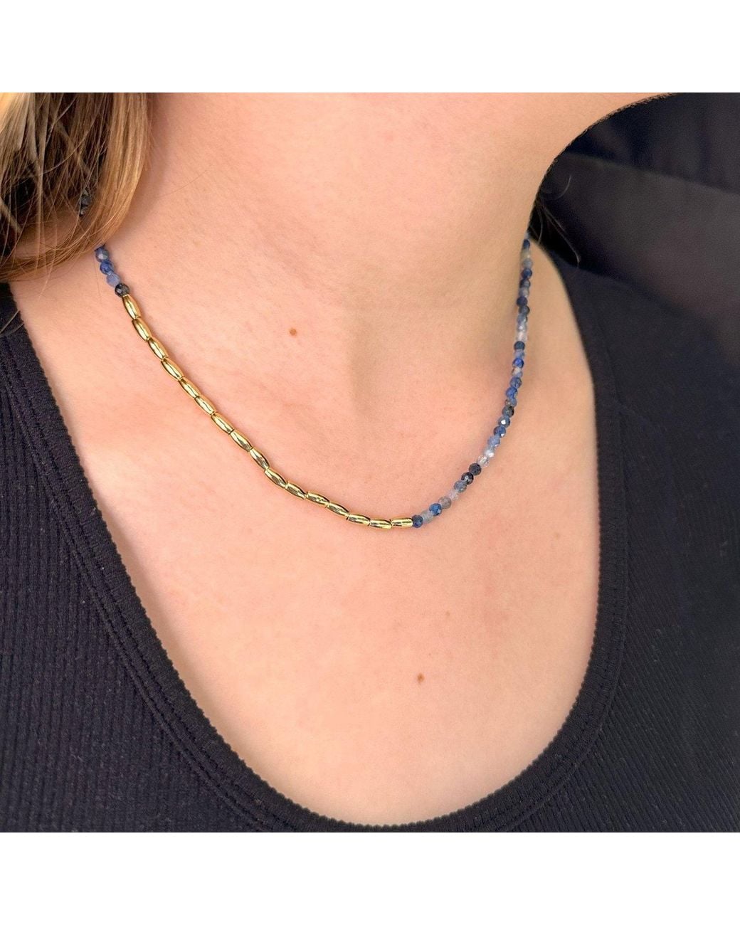 Clemence Wren Metallic Asymmetric Gemstone Necklace Nuggets