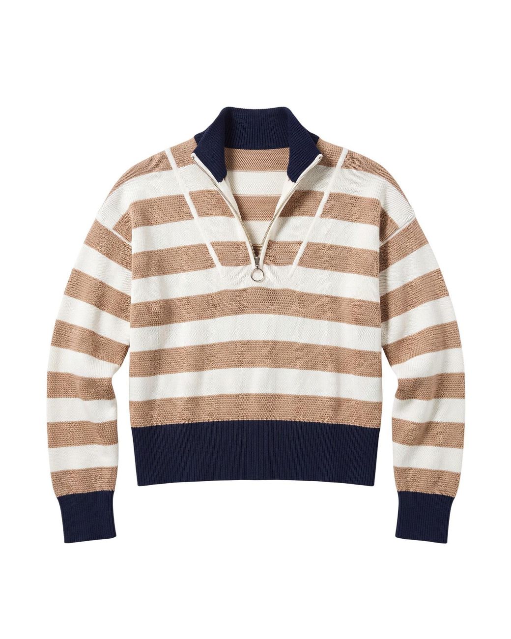 Brodie Cashmere Blue Mesh Stripe Half Zip