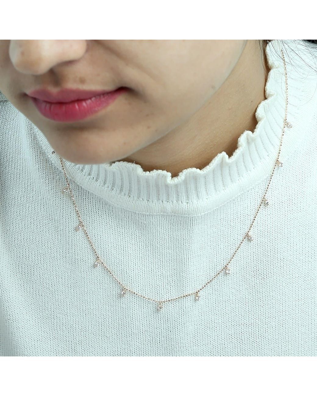 Artisan Metallic Rose 18K Rose Diamond Station Necklace