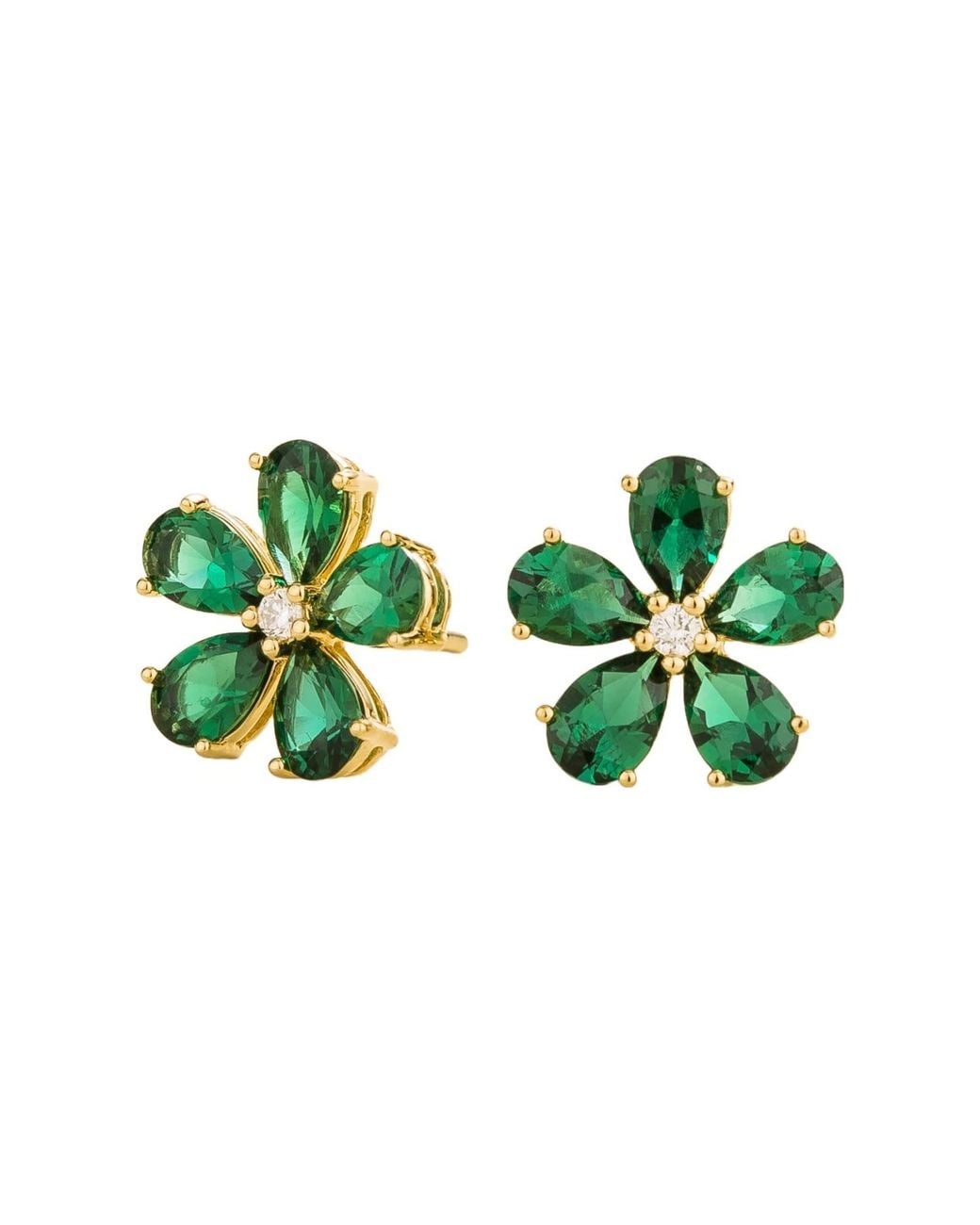 Juvetti Green Florea Earrings In Emerald & Diamonds