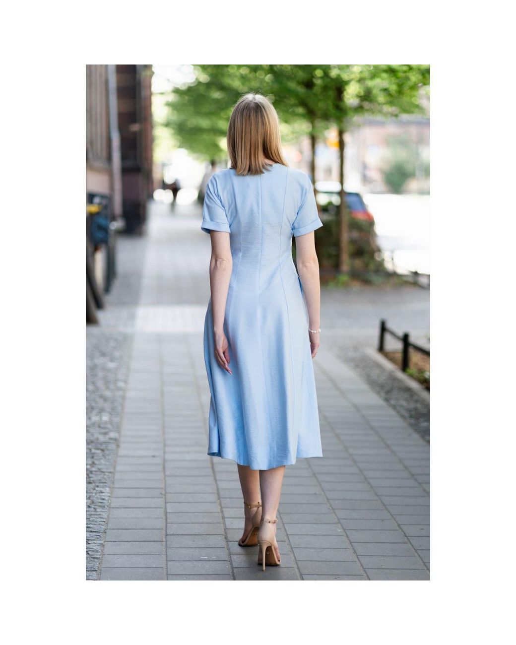 Oh!Zuza Blue Echo Viscose Midi Dress Short Sleeve With Pockets
