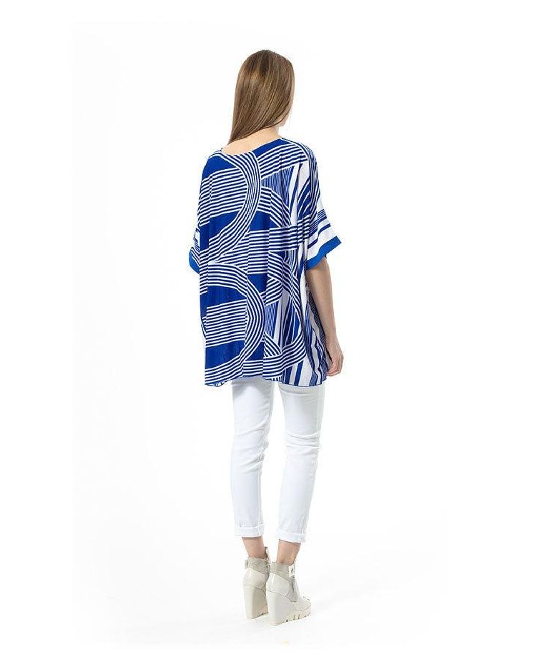Conquista Blue Oversized Striped Top