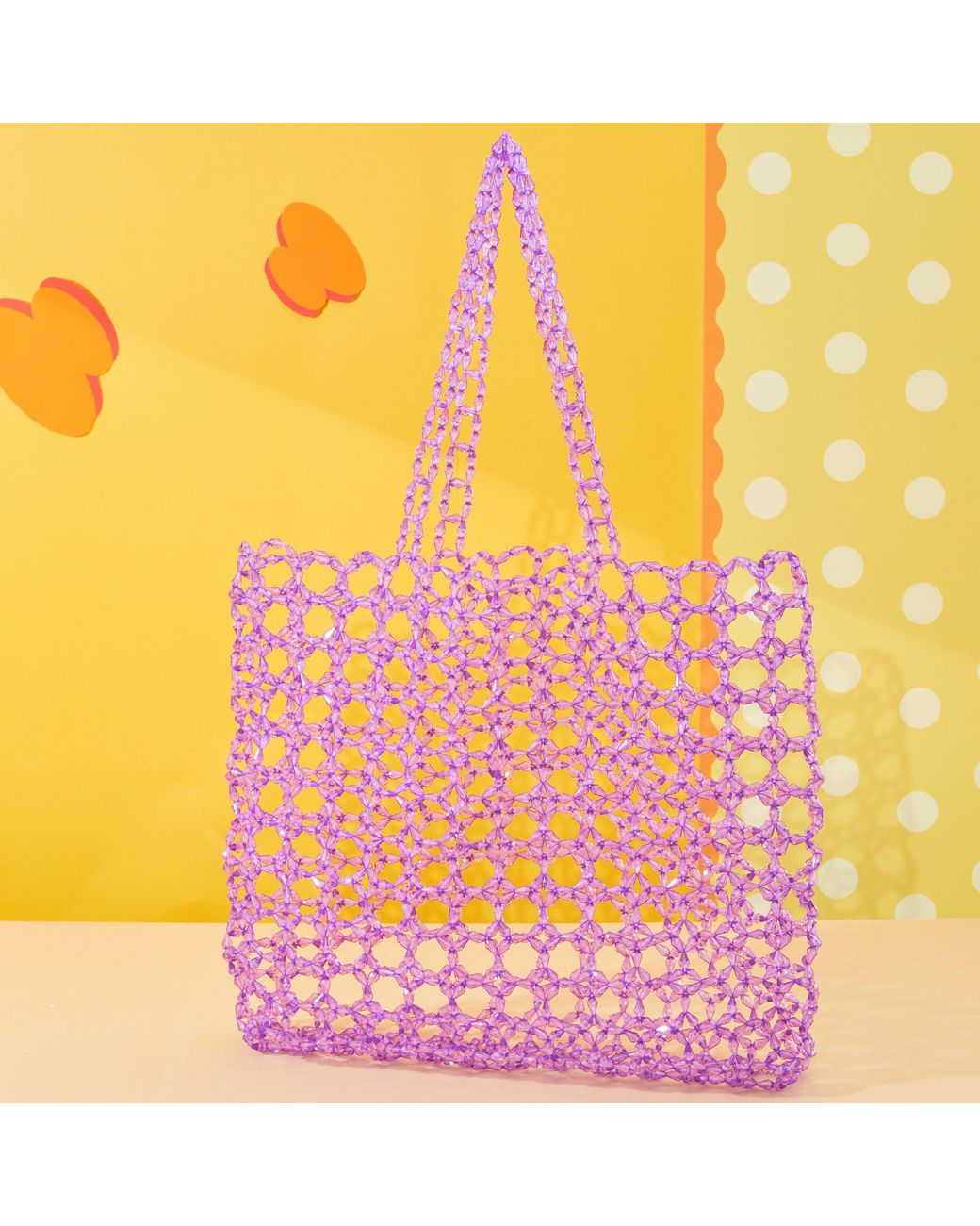Tillie Beads Purple Honeycomb Beaded Tote Bag
