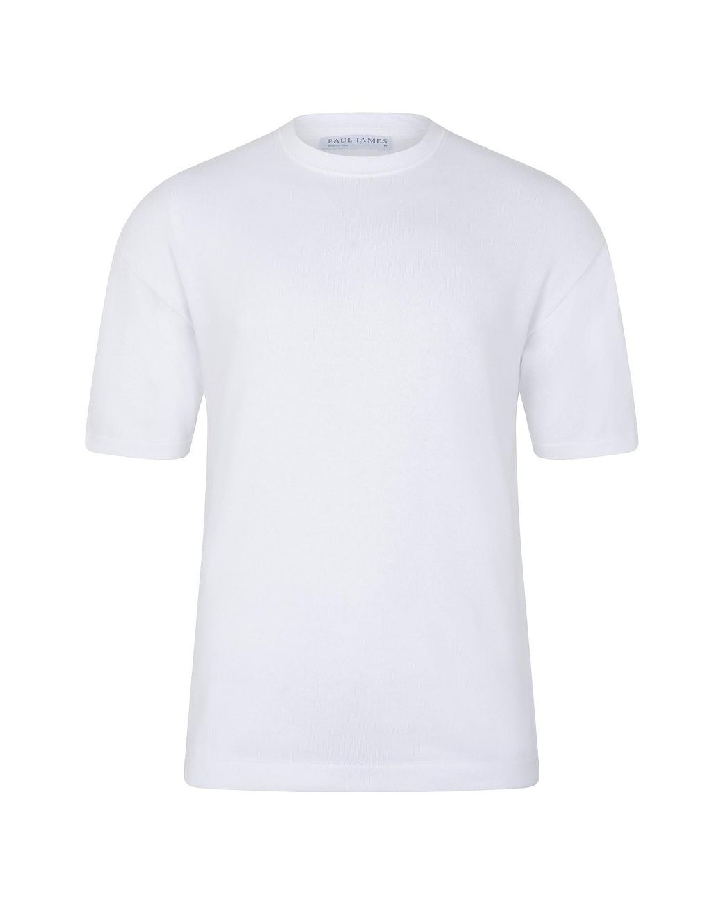 Paul James Knitwear White Lightweight Cotton Ewann Oversized Knitted T-Shirt for men
