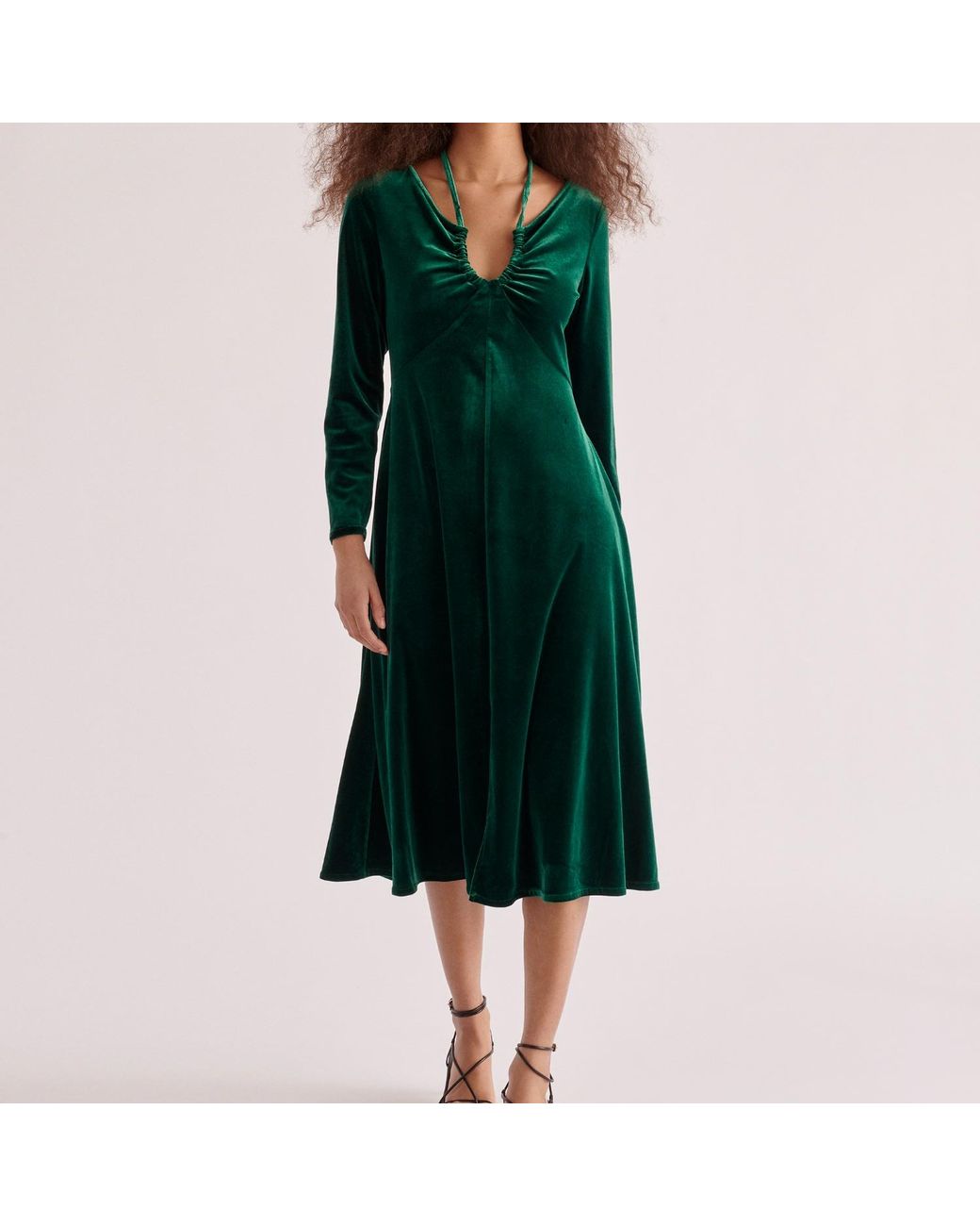 Paisie Green Velvet Tie-Neck Dress