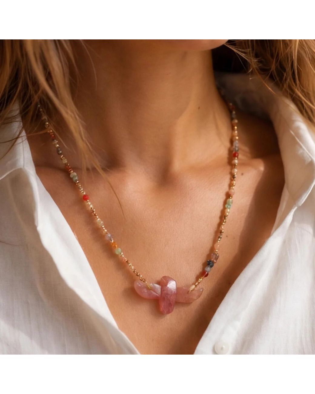 Ormiro Pink Wildwing Strawberry Quartz Eagle Necklace