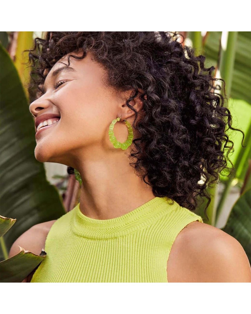 Gold & Honey Green Bamboo Hoop Earrings