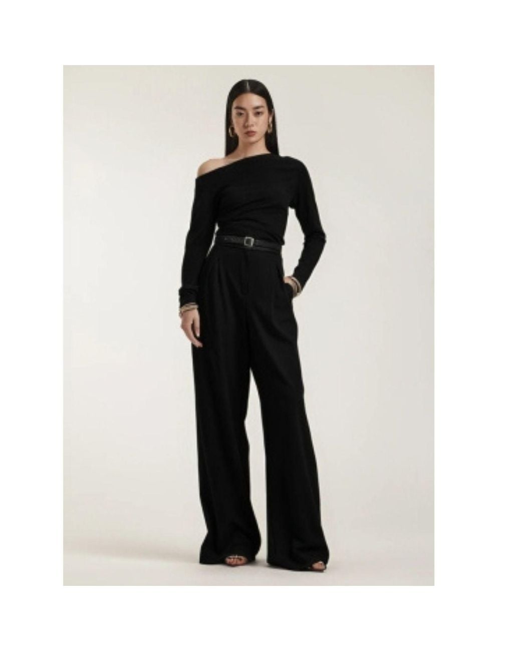 ALINA CERNĂTESCU Black Malbec Set Viscose Elegant Work-To-Evening Long Sleeve Top & High-Waisted Pleated Trousers With Pockets