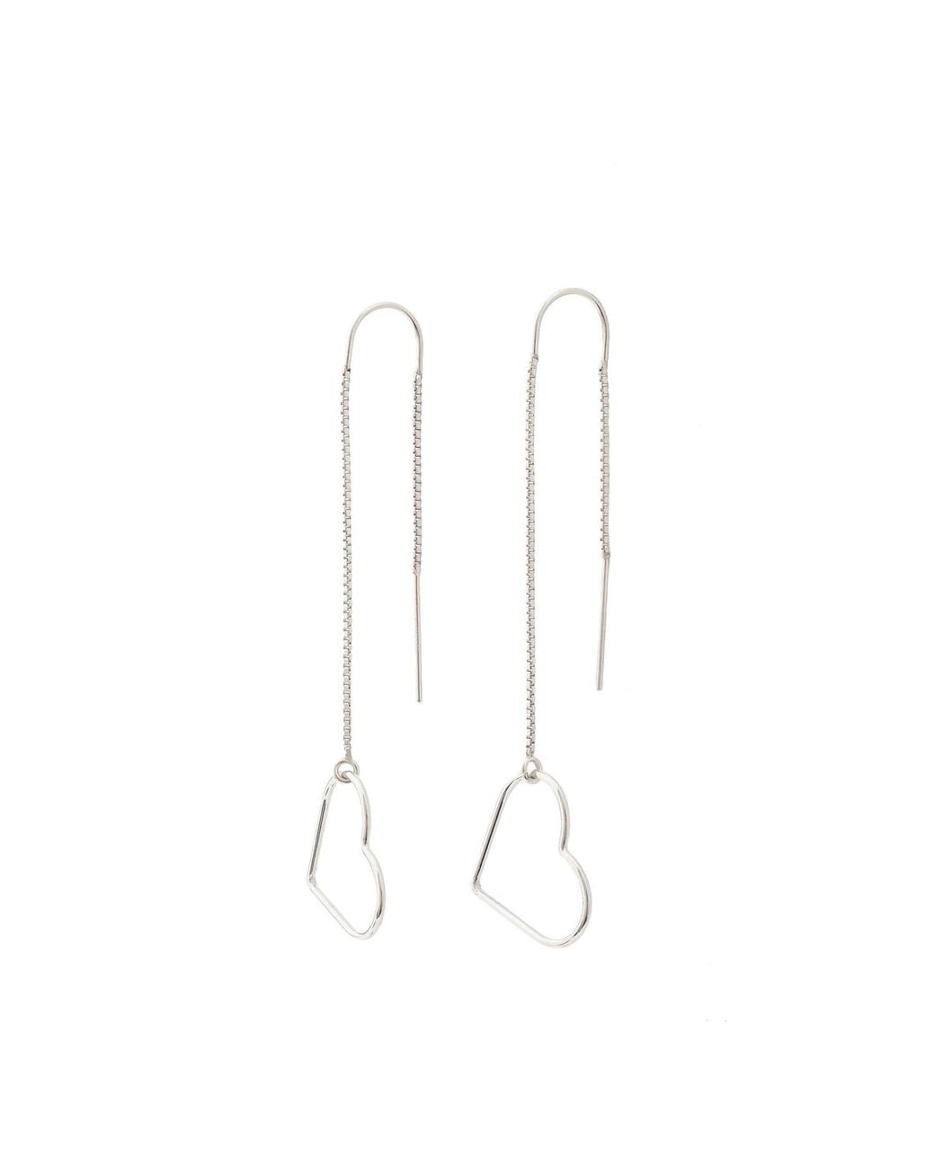 Oana Savu White Sterling Heart Dangle Chain Earrings