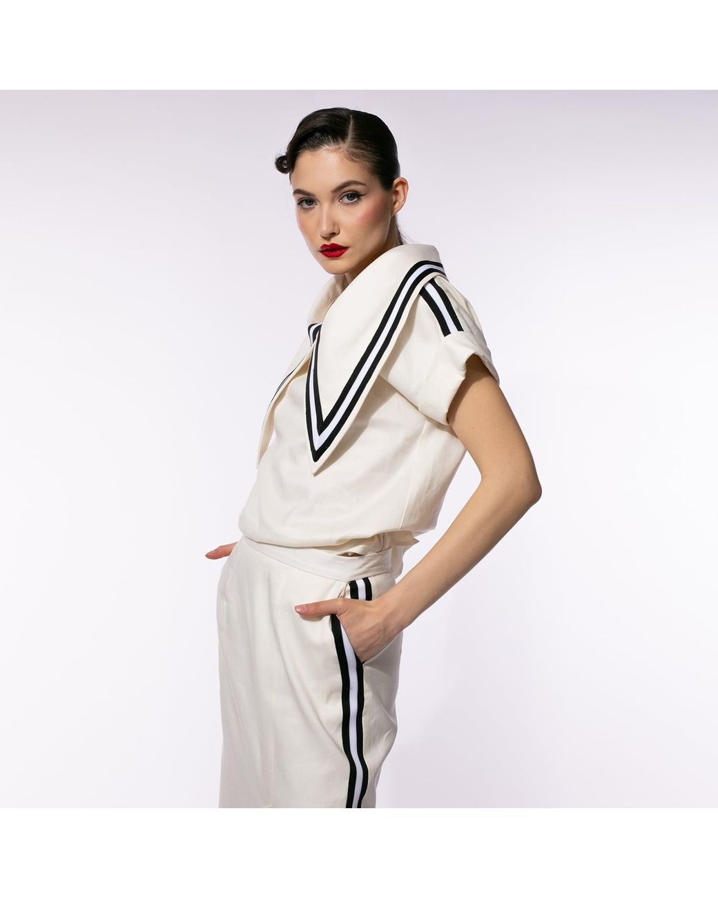 Larisa Dragna White Sailor Top With Removable Collar
