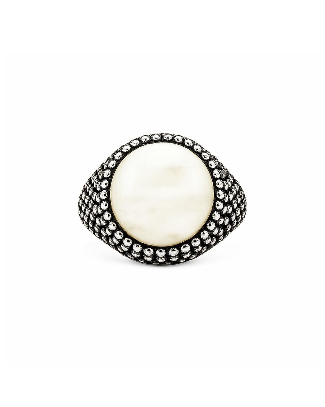 Unaloe White Sterling Shield Ring With Luminous Mother Of Pearl for men