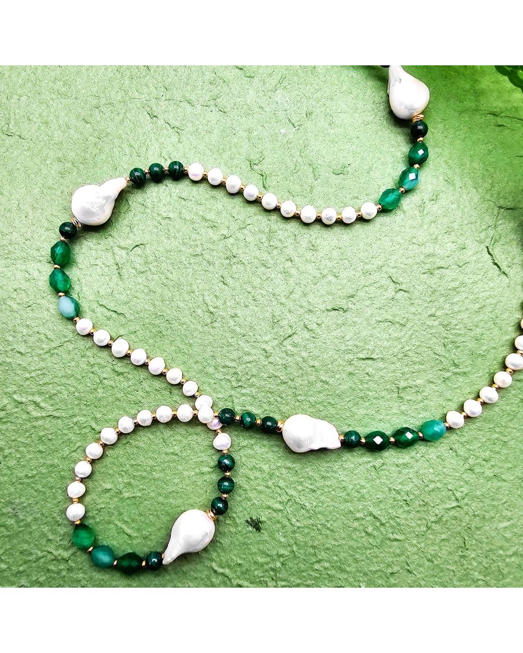Farra Metallic Baroque Pearls With Gemstone Long Necklace