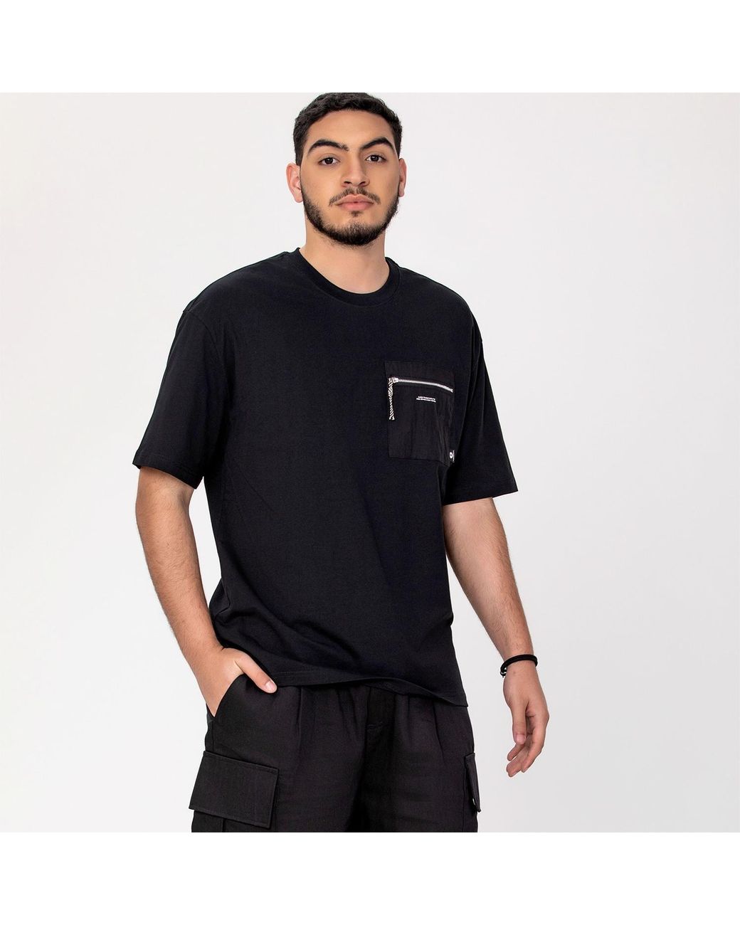 Smart and Joy Black Zipper On Pocket T-Shirt for men