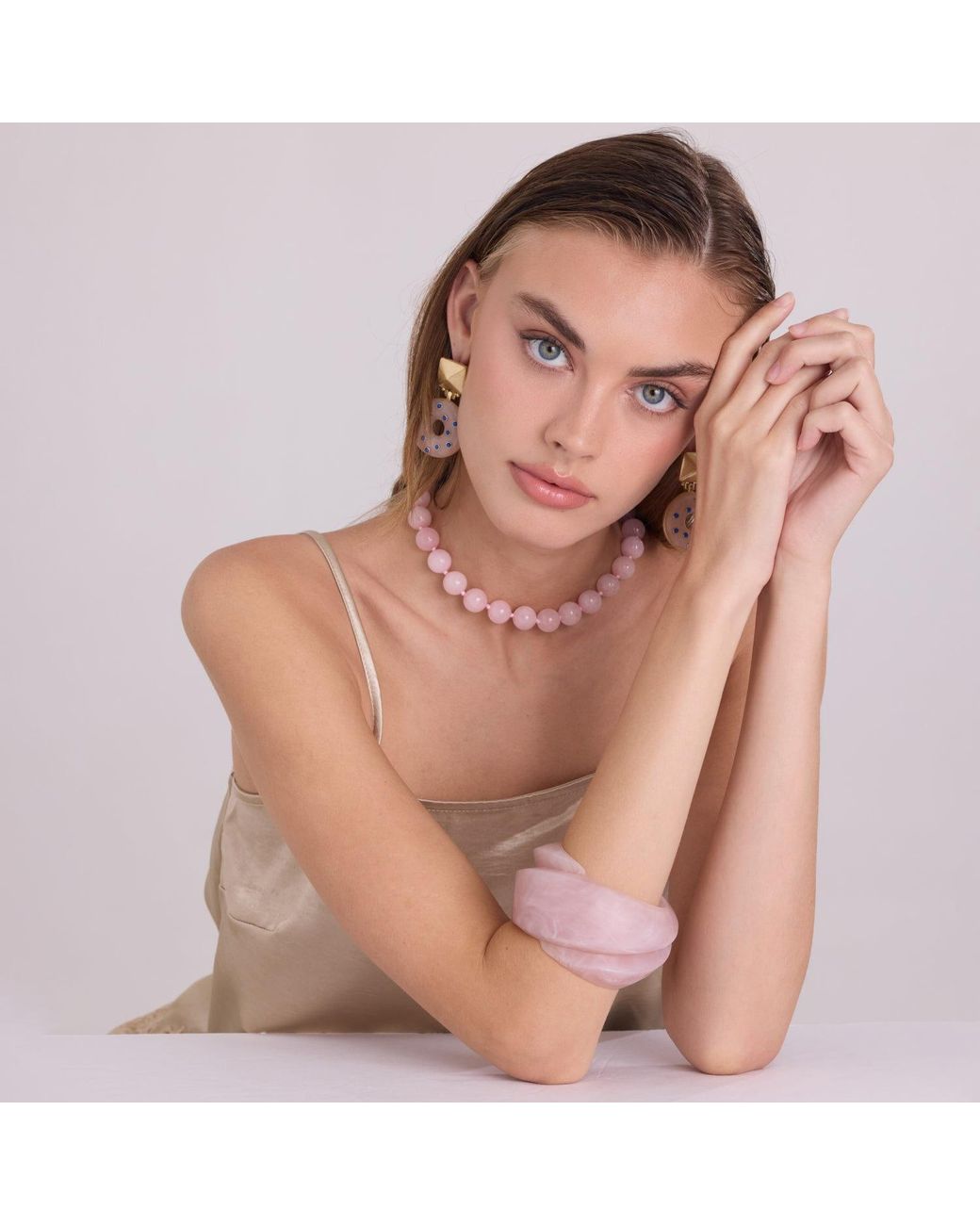 Michael Nash Jewelry Pink Brigite Matte Rose Quartz Resin Carved Bangle