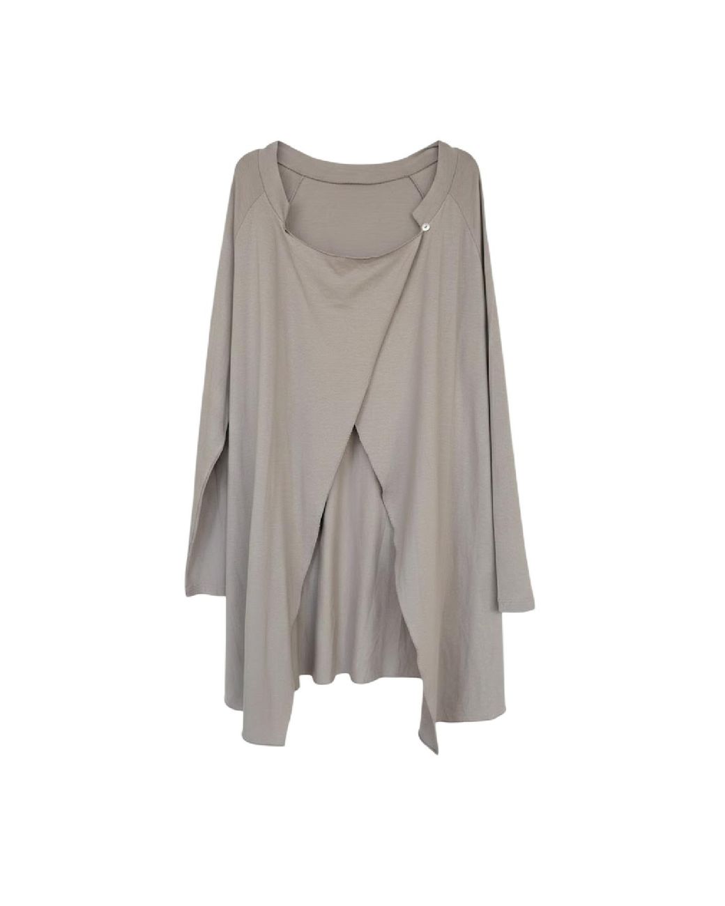 Conquista Gray Asymmetric Longline Top With Modern Single-Button Detail