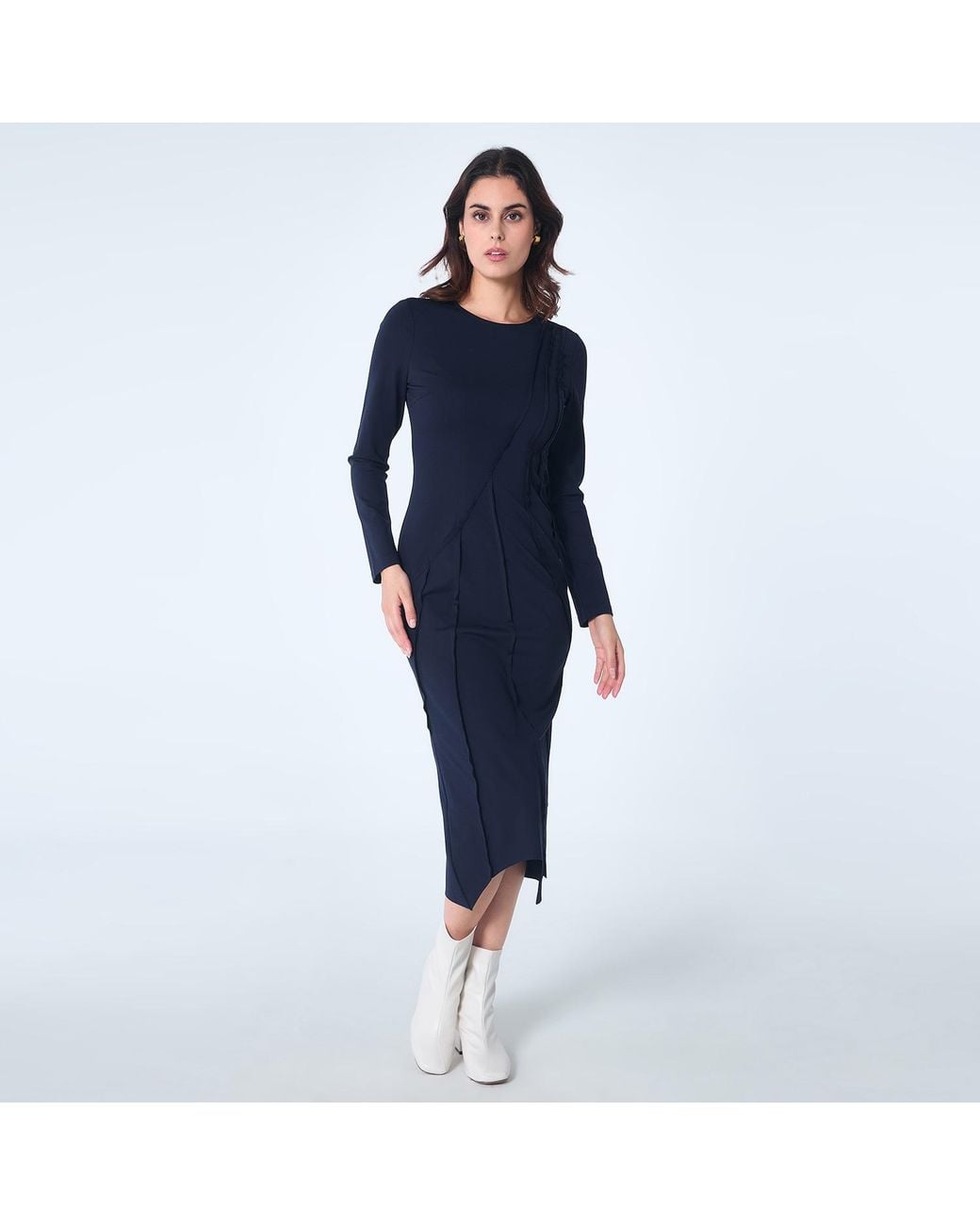 Smart and Joy Blue Asymmetric Structural Lines Dress