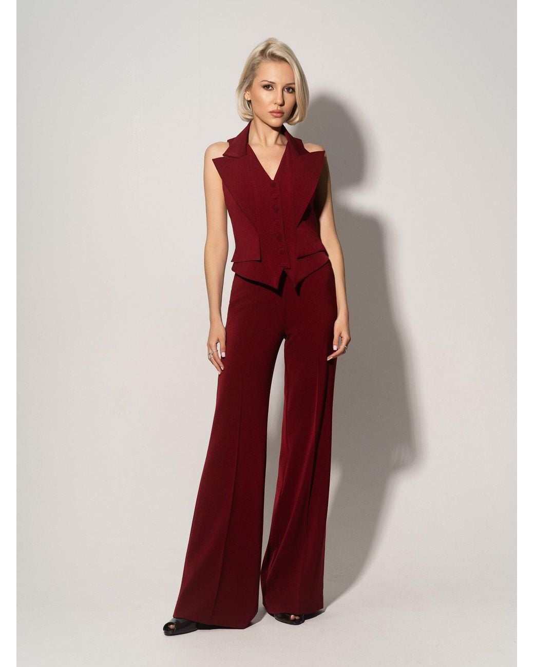 Tia Dorraine Red Single-Breasted Waistcoat & Trousers Set