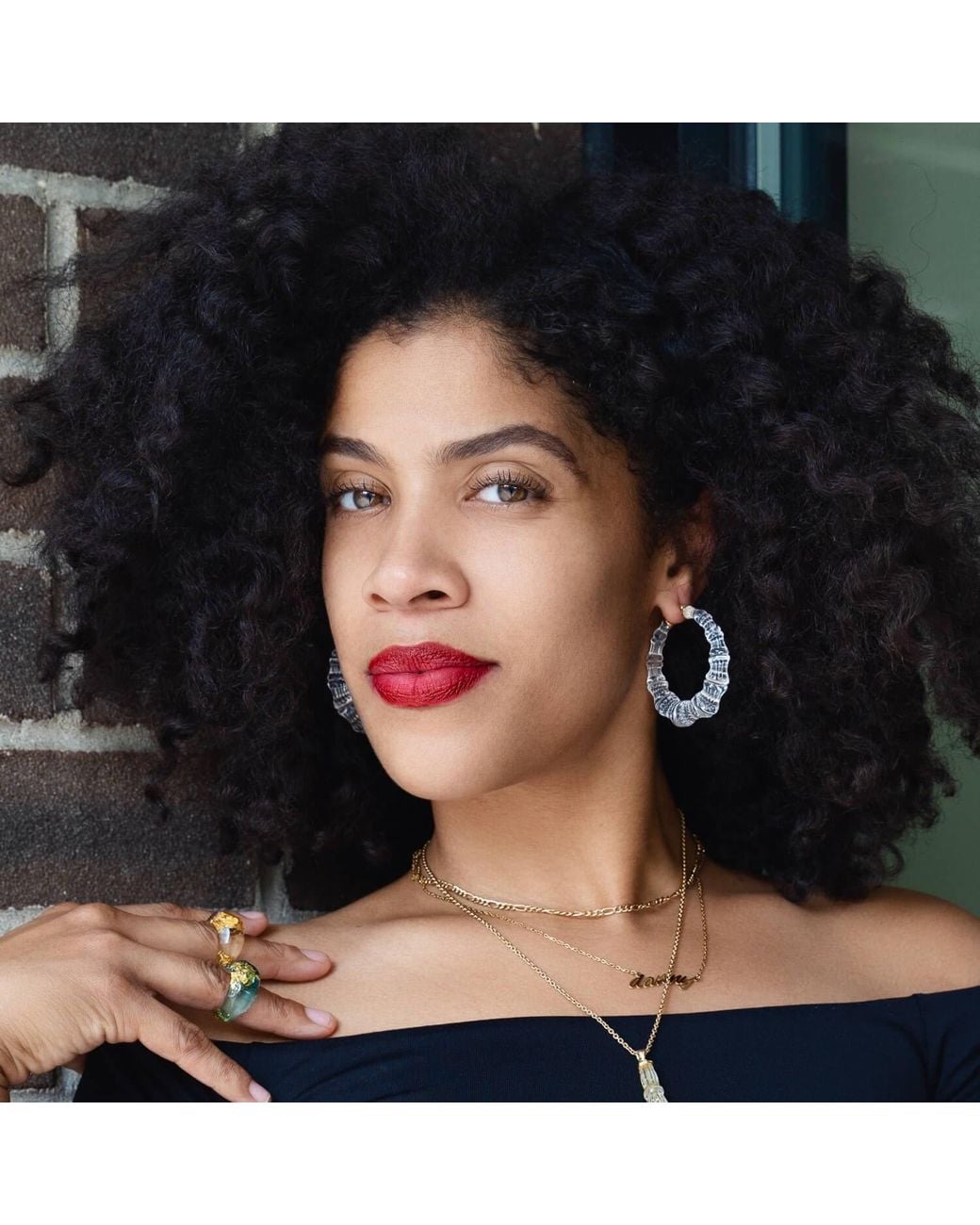 Gold & Honey Multicolor Sugar Clear Bamboo Hoop Earrings