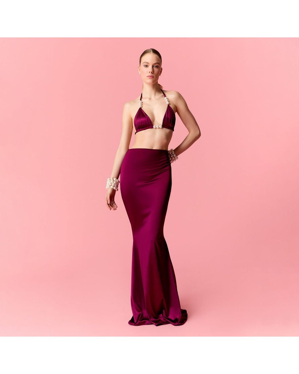 Nur Karaata Red Mermaid Burgundy Skirt