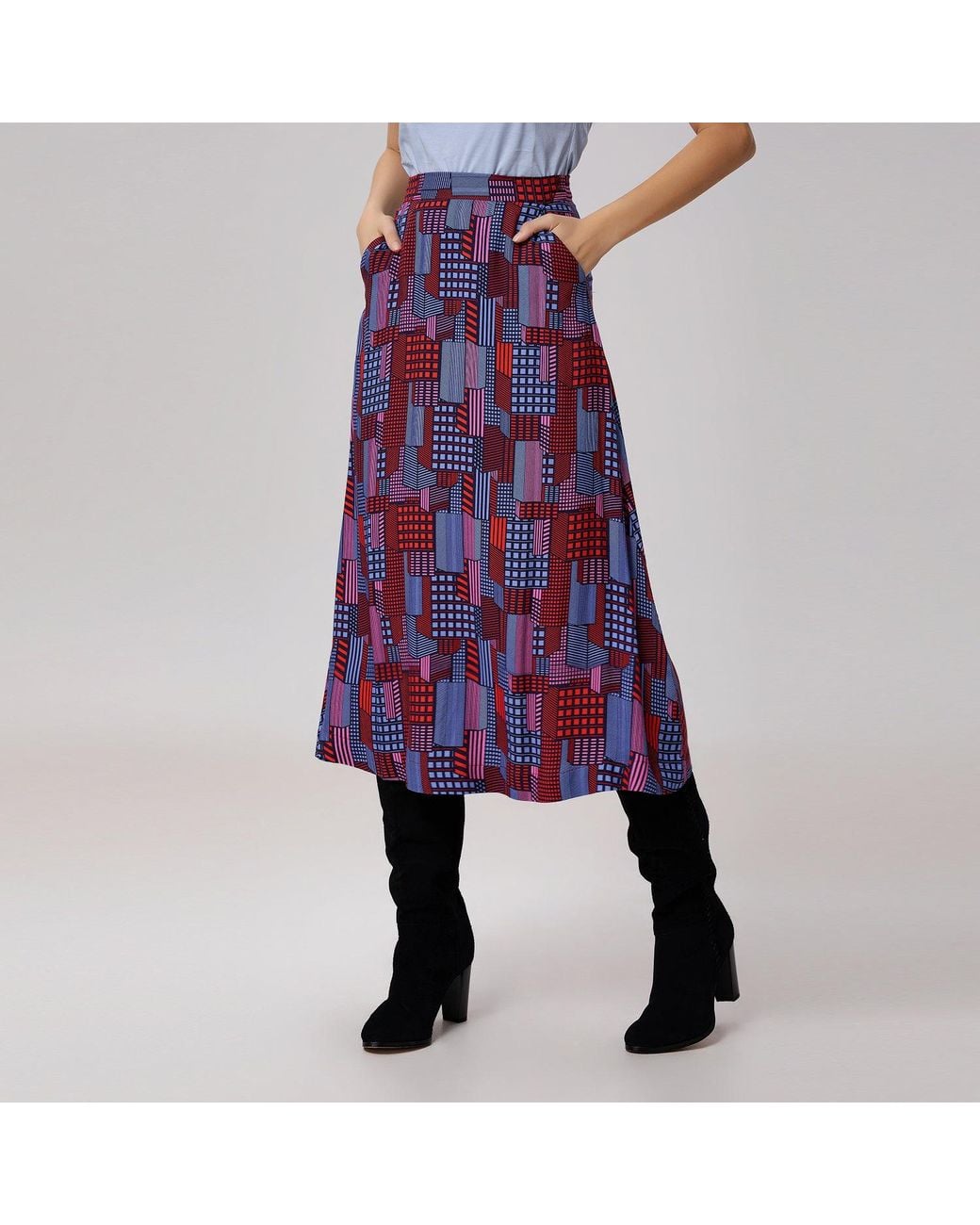 Smart and Joy Purple Graphic Print Trapeze Midi Skirt